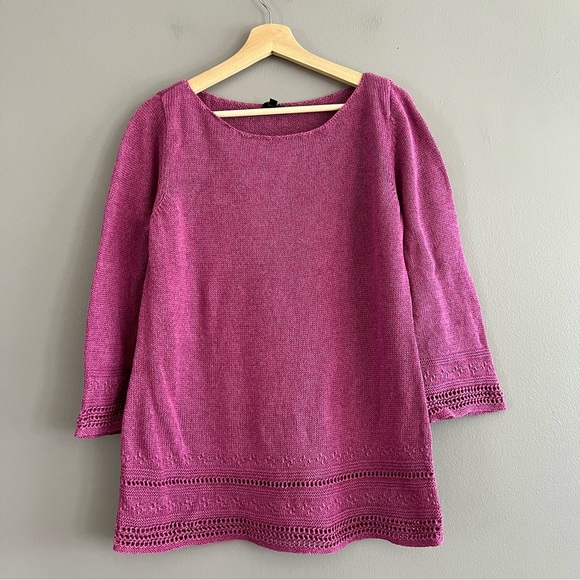Talbots Knit Sweater Linen Blend Tunic Jumper Boat Neck Beachy Crochet Pink L - Picture 1 of 13